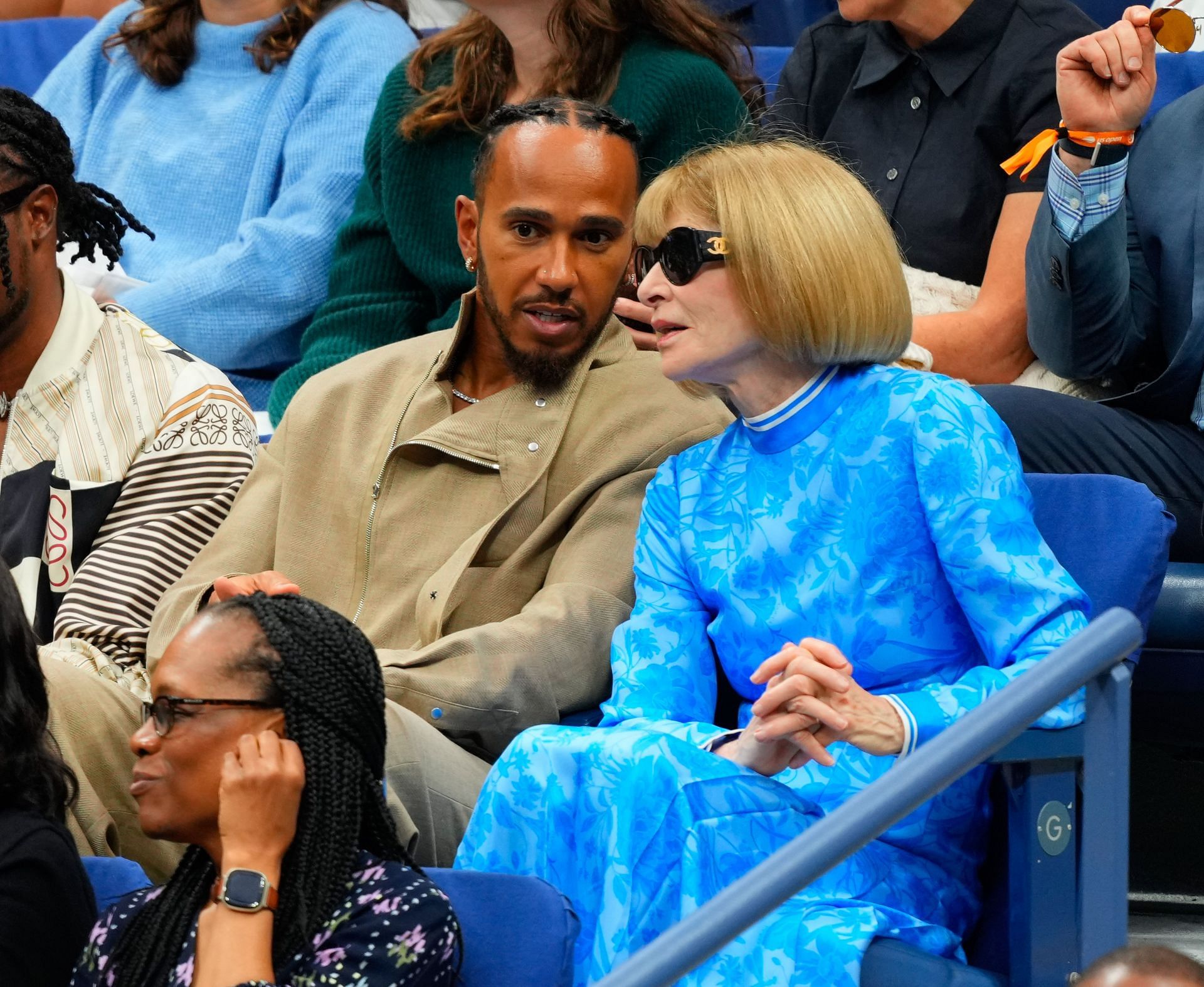 Lewis Hamilton and Anna Wintour during the 2024 US Open Tennis Championships - Source: Getty
